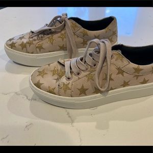 Stylish light gold glitter star -light pink sneakers